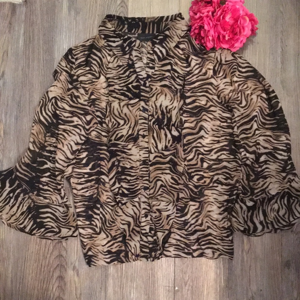 Marc Zunino Zebra Print Ruffle Blouse 1x